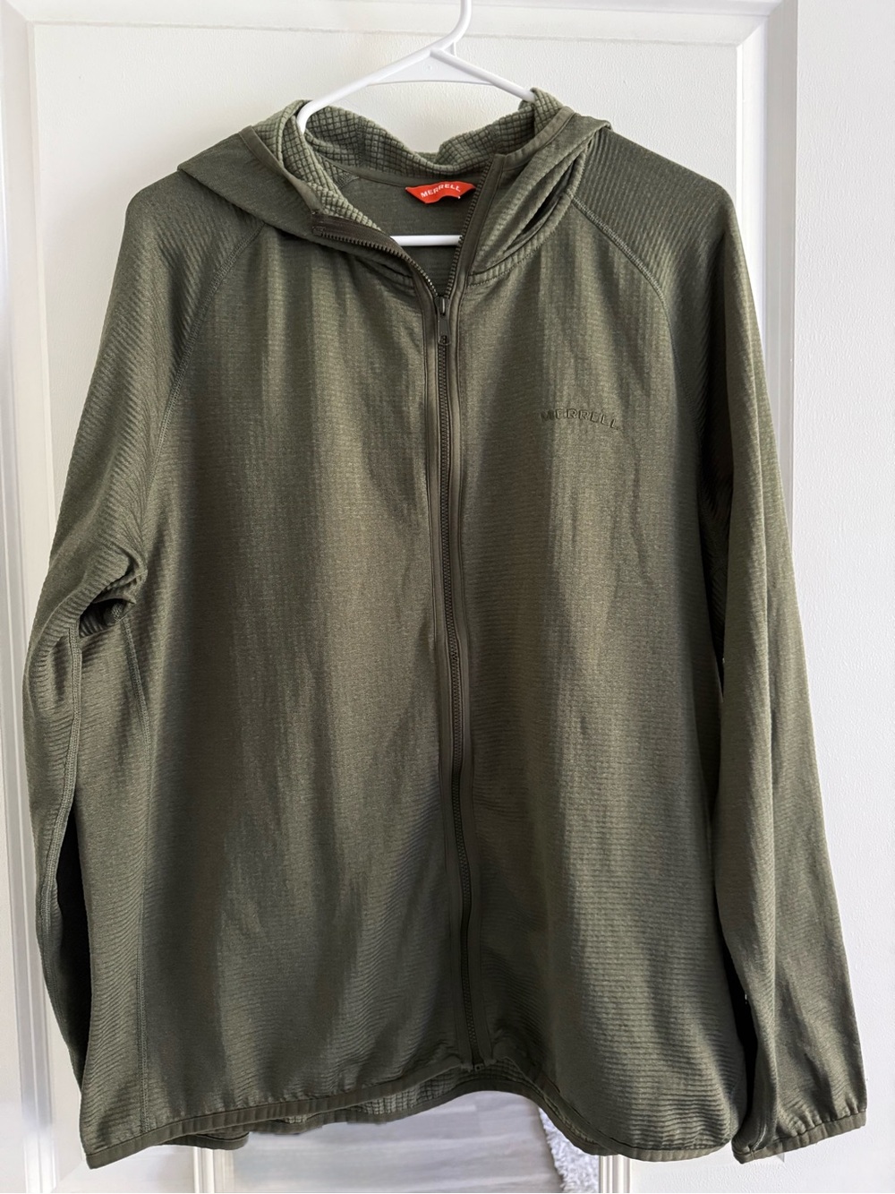 Merrell Men’s Olive Green Full-Zip Hooded Waffle Knit Jacket